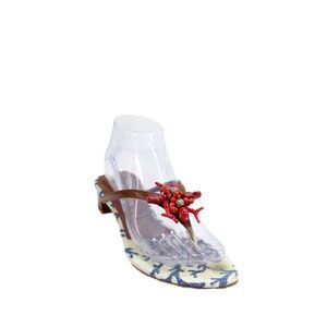 Ramon Tenza Womens Leather Thong Beaded Slide On Sandals Brown Size 7.5 Medium